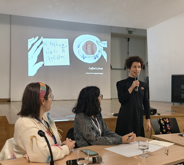 Aspasia Kazell pitching her project  Cold Coffee